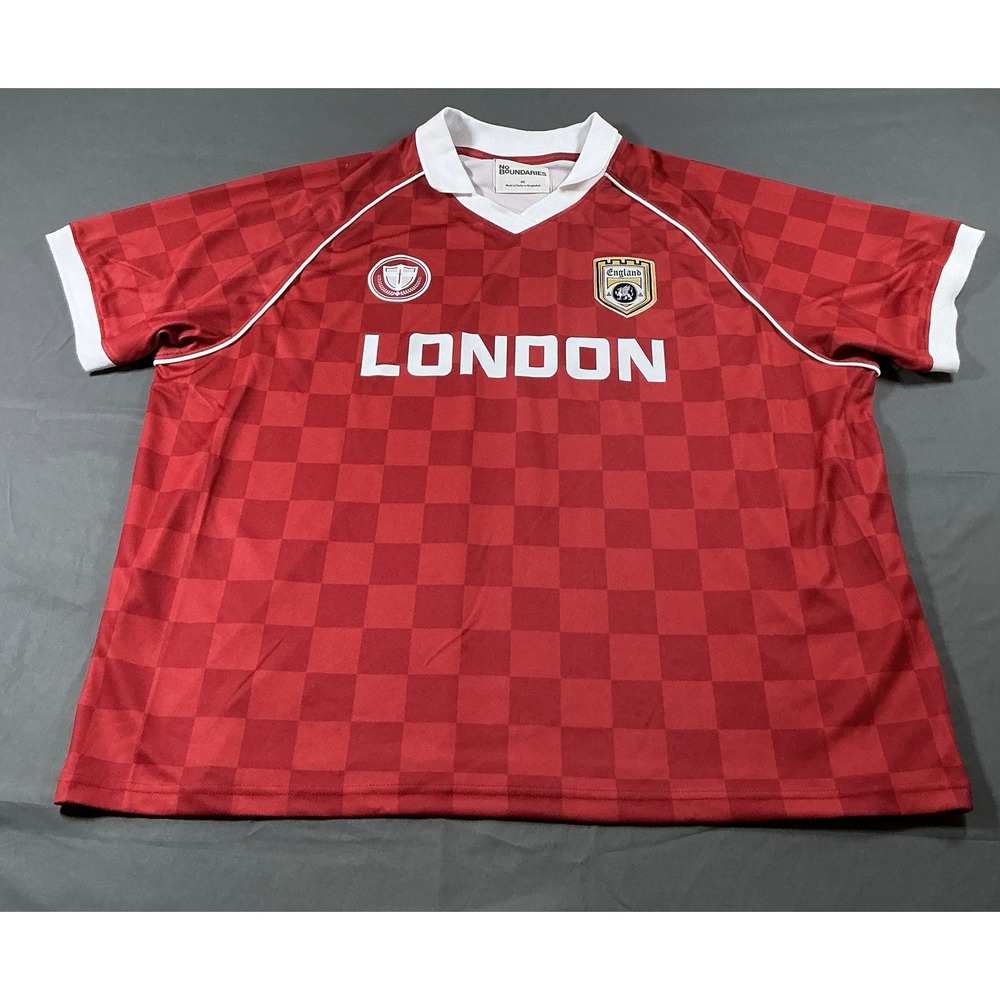No Boundaries Mens London Soccer Jersey Antique Red Mesh Checkered Shirt 2XL NWT
